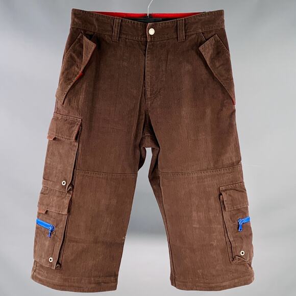 Size  32 Brown Red Corduroy Cotton Cargo Convertible Zip Off Casual Pants - Picture 2 of 8